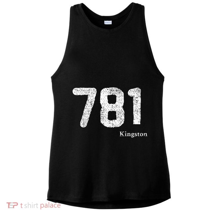 781 Area Code Distressed Kingston Massachusetts Ladies PosiCharge Tri-Blend Wicking Tank