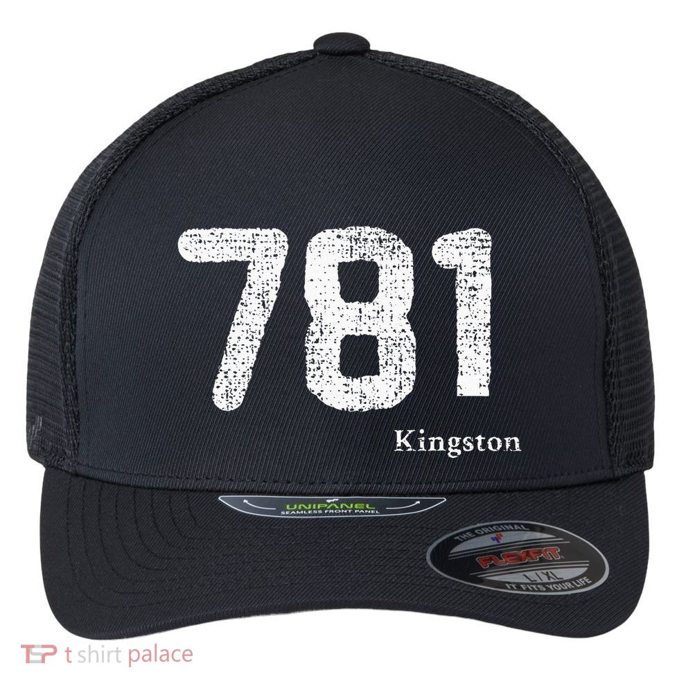 781 Area Code Distressed Kingston Massachusetts Flexfit Unipanel Trucker Cap
