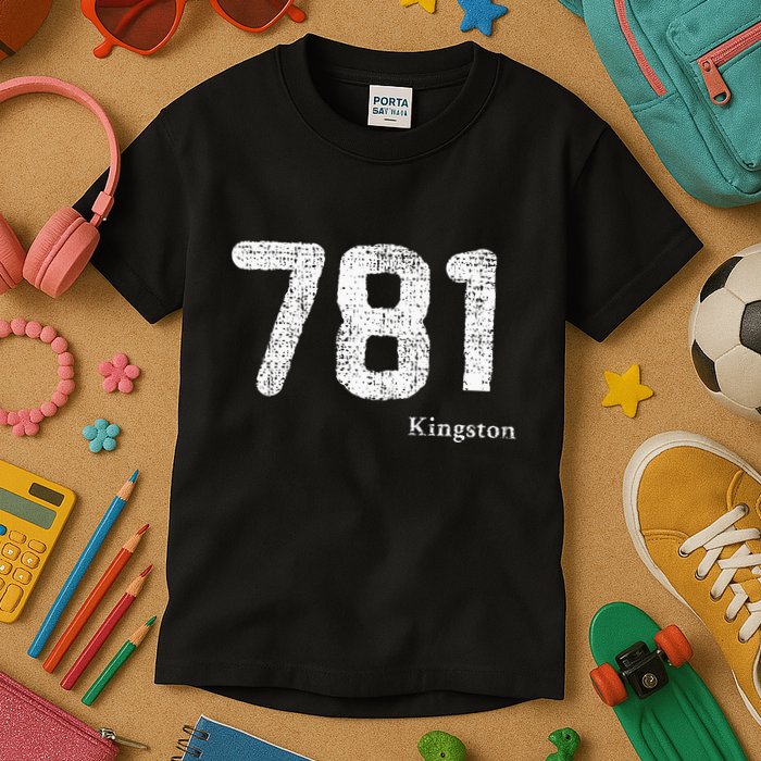 781 Area Code Distressed Kingston Massachusetts Kids T-Shirt