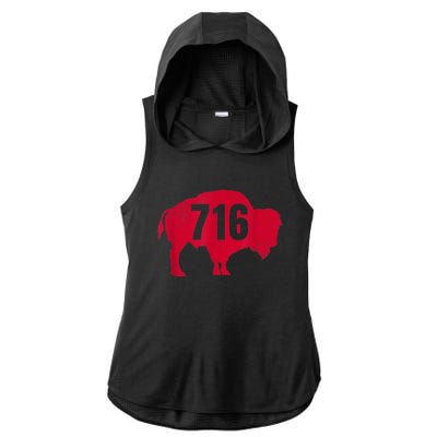 716 Area Code Buffalo New York BFLO WNY Ladies PosiCharge Tri-Blend Wicking Draft Hoodie Tank