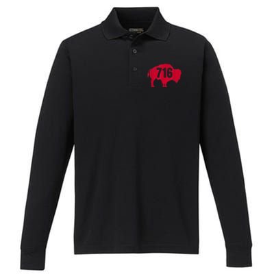 716 Area Code Buffalo New York BFLO WNY Performance Long Sleeve Polo