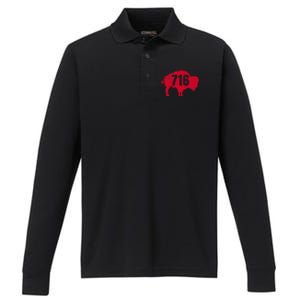 716 Area Code Buffalo Performance Long Sleeve Polo