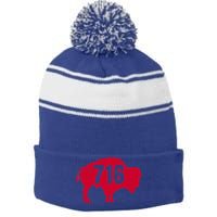 716 Area Code Buffalo New York Bflo Wny Meaningful Gift Stripe Pom Pom Beanie