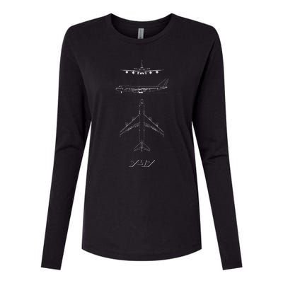 747 Aircraft Drawing Womens Cotton Relaxed Long Sleeve T-Shirt