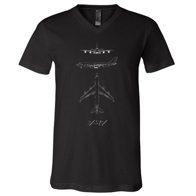 747 Aircraft Drawing V-Neck T-Shirt