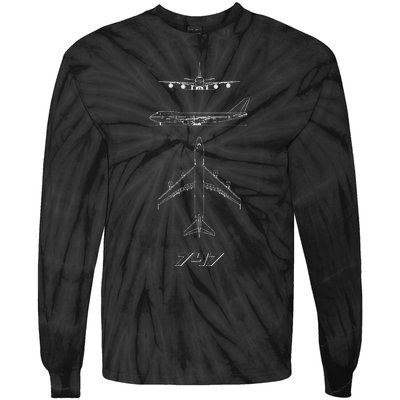 747 Aircraft Drawing Tie-Dye Long Sleeve Shirt