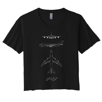 747 Aircraft Drawing Women's Crop Top Tee