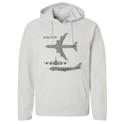 747 Airplane Hand Drawn Graphic Plane Performance Fleece Hoodie