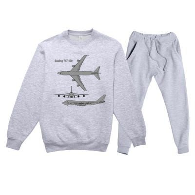 747 Airplane Hand Drawn Graphic Plane Premium Crewneck Sweatsuit Set