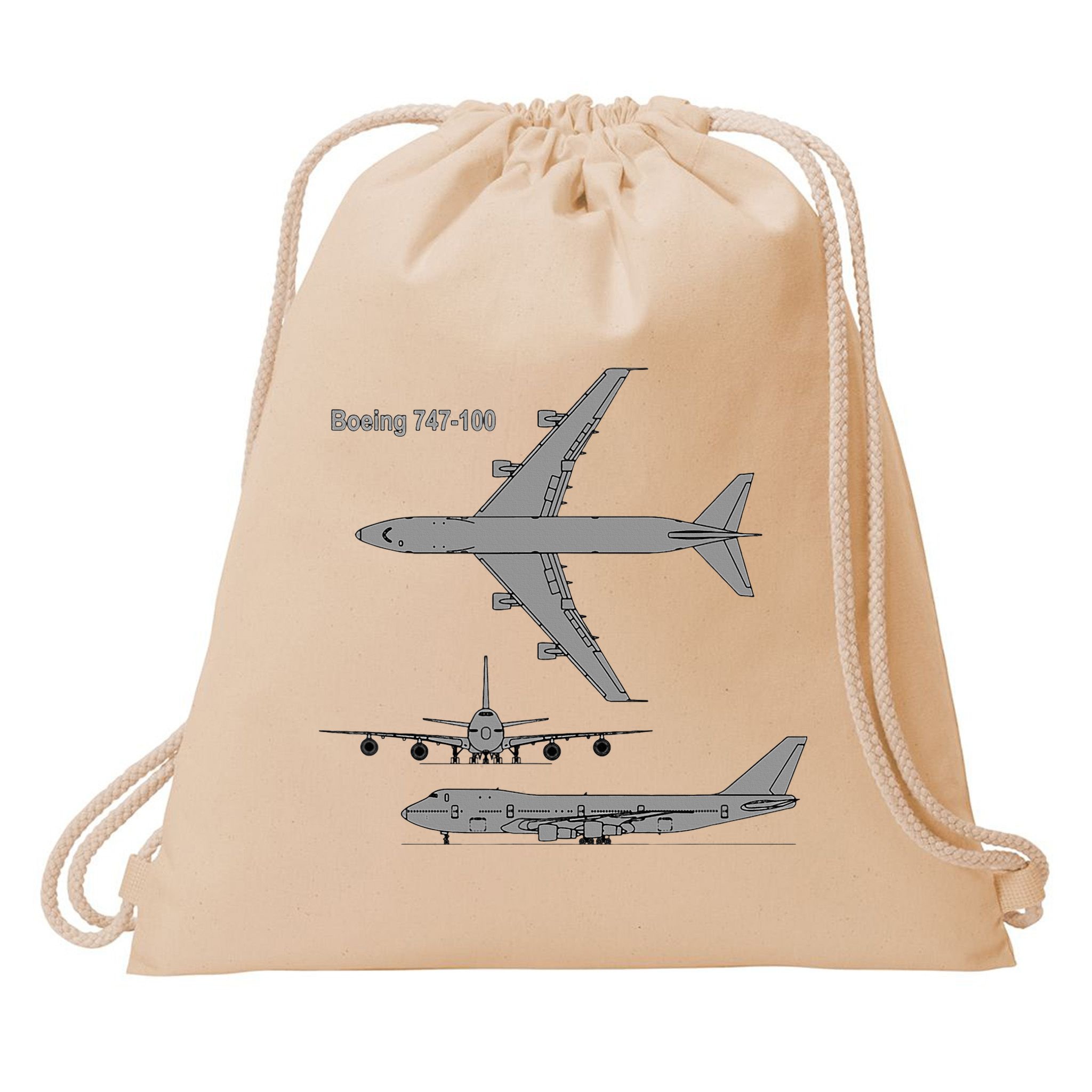 747 Airplane Hand Drawn Graphic Plane Drawstring Bag