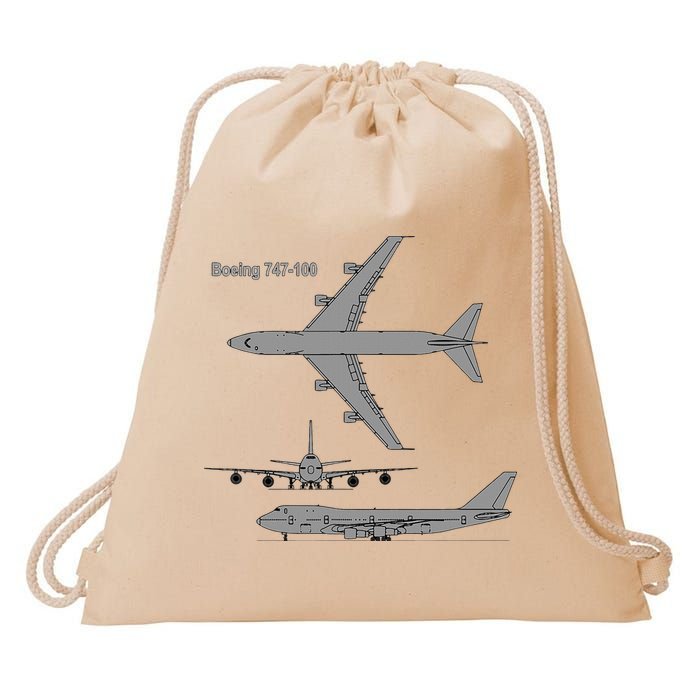747 Airplane Hand Drawn Graphic Plane Drawstring Bag