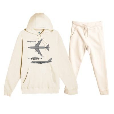 747 Airplane Hand Drawn Graphic Plane Premium Hooded Sweatsuit Set