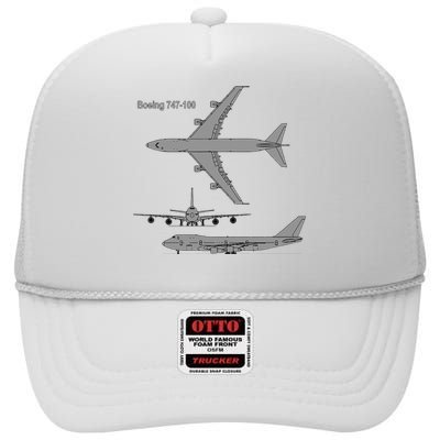 747 Airplane Hand Drawn Graphic Plane High Crown Mesh Back Trucker Hat