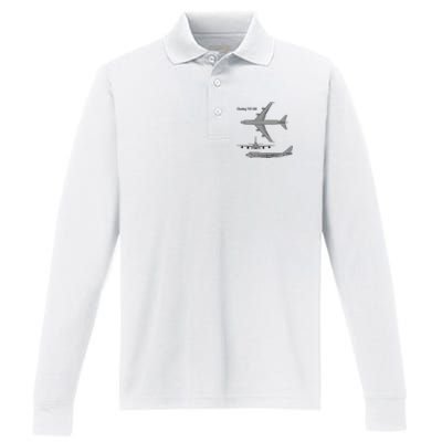 747 Airplane Hand Drawn Graphic Plane Performance Long Sleeve Polo