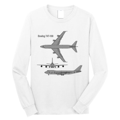 747 Airplane Hand Drawn Graphic Plane Long Sleeve Shirt