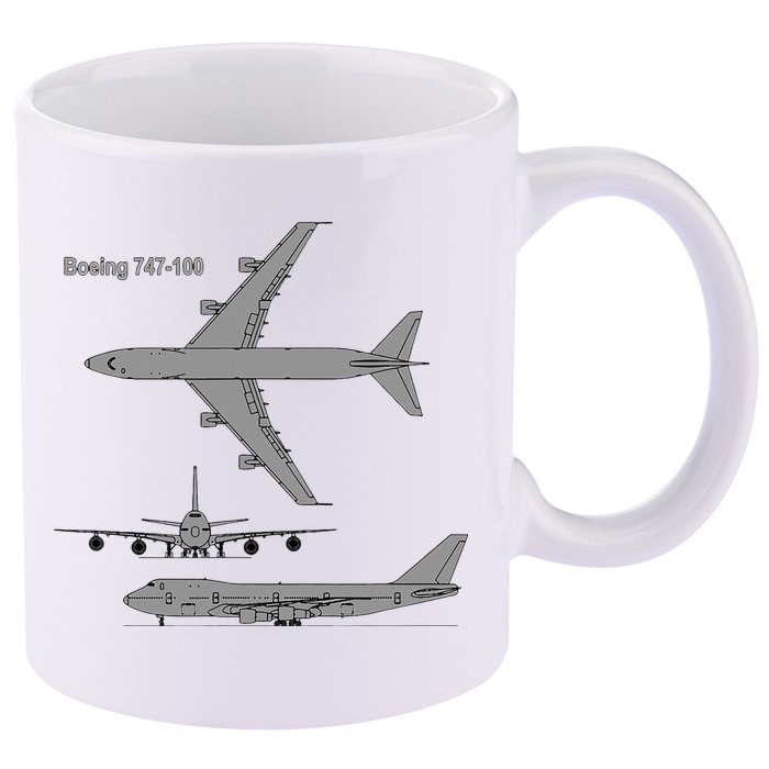 747 Airplane Hand Drawn Graphic Plane 11oz C Handle Ceramic Mug