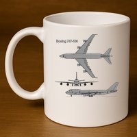 747 Airplane Hand Drawn Graphic Plane 11oz C Handle Ceramic Mug