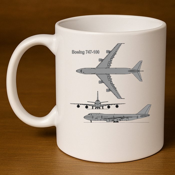 747 Airplane Hand Drawn Graphic Plane 11oz C Handle Ceramic Mug