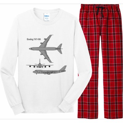 747 Airplane Hand Drawn Graphic Plane Long Sleeve Pajama Set