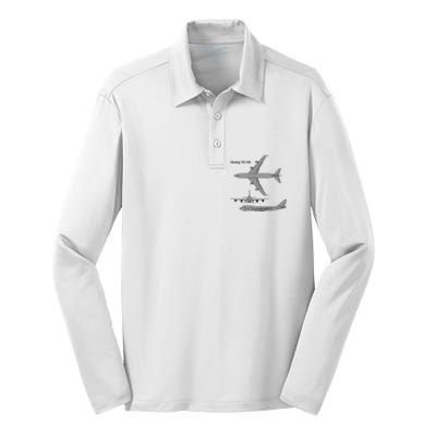 747 Airplane Hand Drawn Graphic Plane Silk Touch Performance Long Sleeve Polo