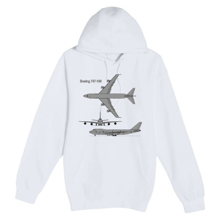 747 Airplane Hand Drawn Graphic Plane Premium Pullover Hoodie