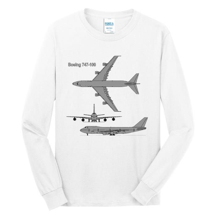 747 Airplane Hand Drawn Graphic Plane Tall Long Sleeve T-Shirt