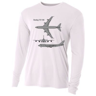 747 Airplane Hand Drawn Graphic Plane Cooling Performance Long Sleeve Crew