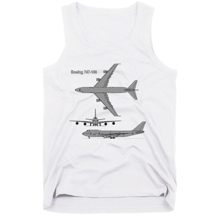 747 Airplane Hand Drawn Graphic Plane Tank Top