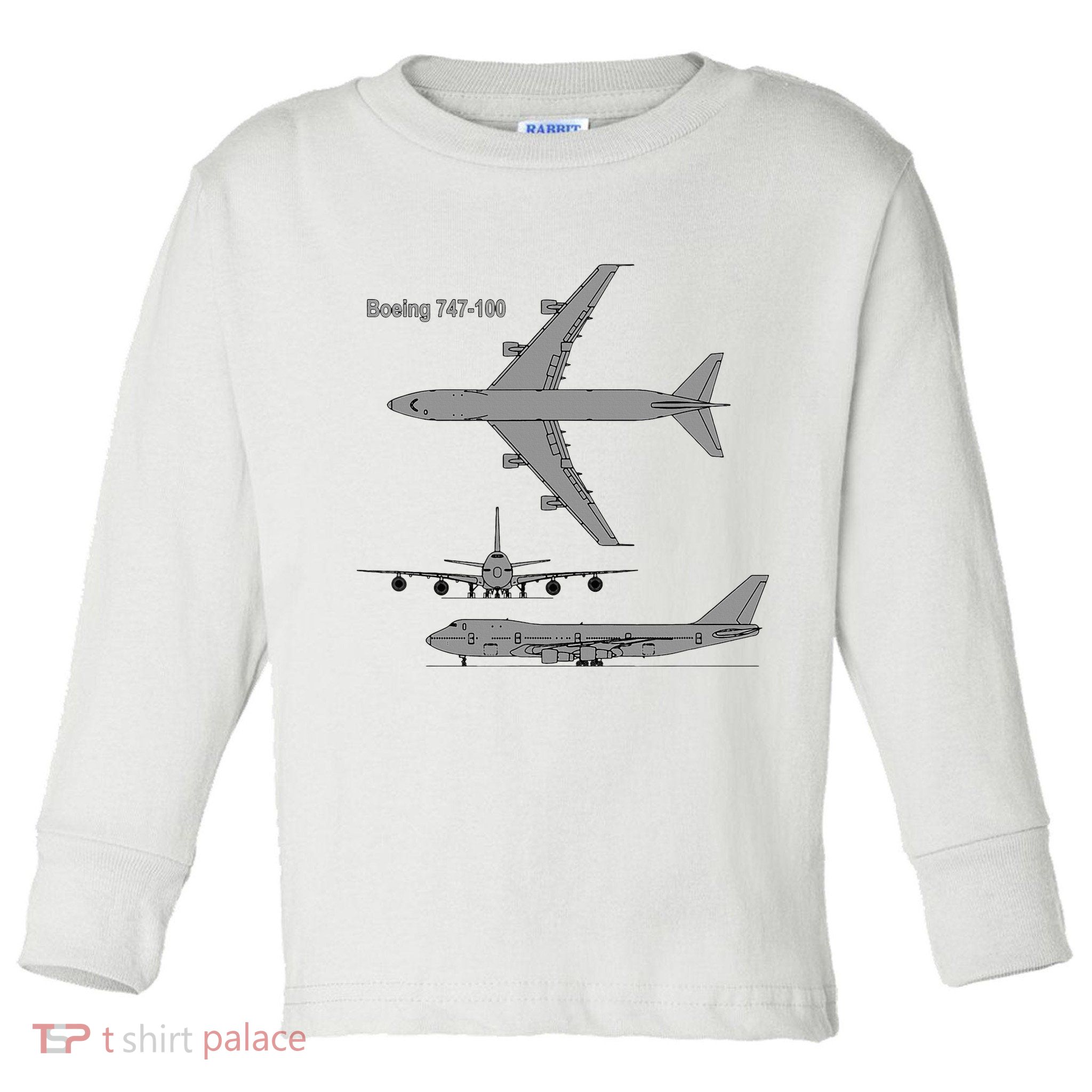 747 Airplane Hand Drawn Graphic Plane Toddler Long Sleeve Shirt