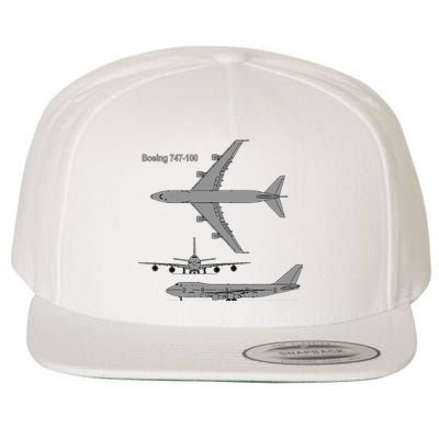 747 Airplane Hand Drawn Graphic Plane Wool Snapback Cap