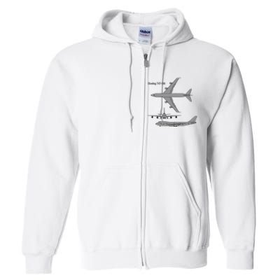 747 Airplane Hand Drawn Graphic Plane Full Zip Hoodie