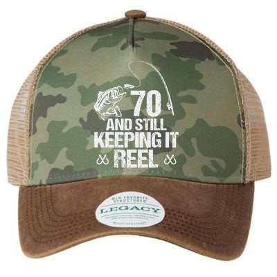 70 And Still Keeping It Reel Fishing 70th Birthday Gifts Legacy Tie Dye Trucker Hat