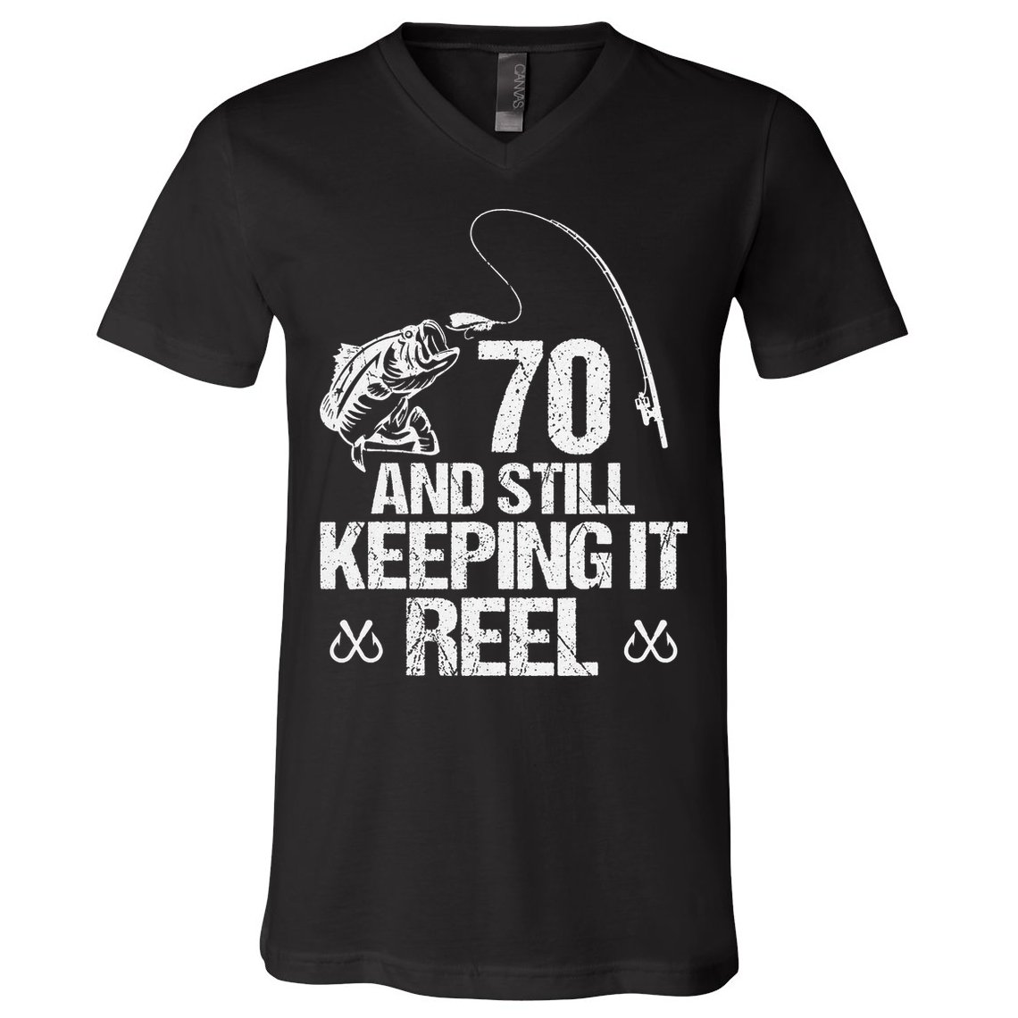 70 And Still Keeping It Reel Fishing 70th Birthday Gifts V-Neck T-Shirt