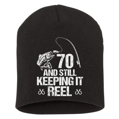 70 And Still Keeping It Reel Fishing 70th Birthday Gifts Short Acrylic Beanie