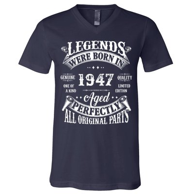 75 Birthday 1947 Gift Vintage 75 Birthday V-Neck T-Shirt