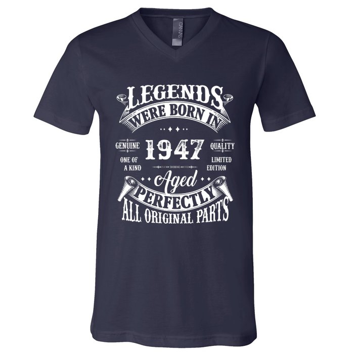 75 Birthday 1947 Gift Vintage 75 Birthday V-Neck T-Shirt