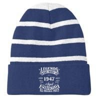 75 Birthday 1947 Gift Vintage 75 Birthday Striped Beanie with Solid Band