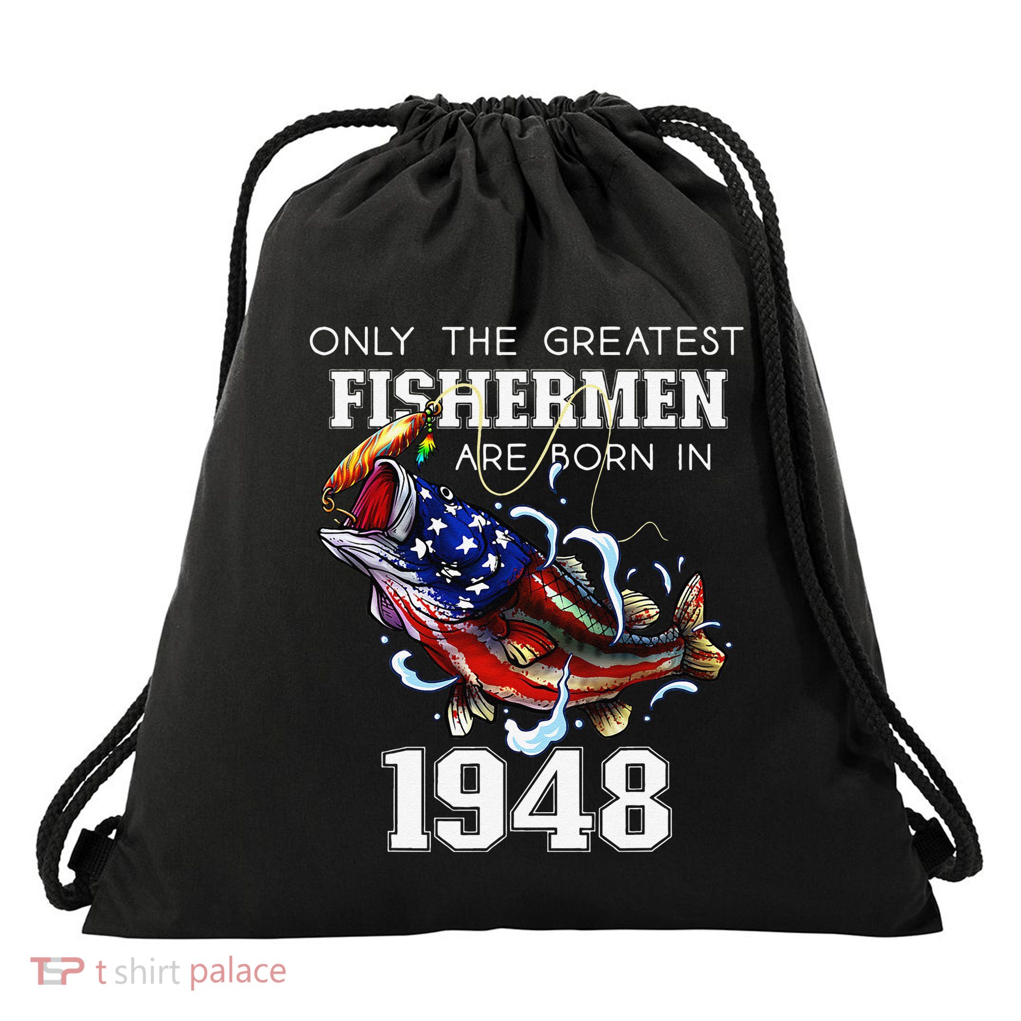 75th Birthday 1948 Fisherman Bass Fishing 75 Year Old Drawstring Bag