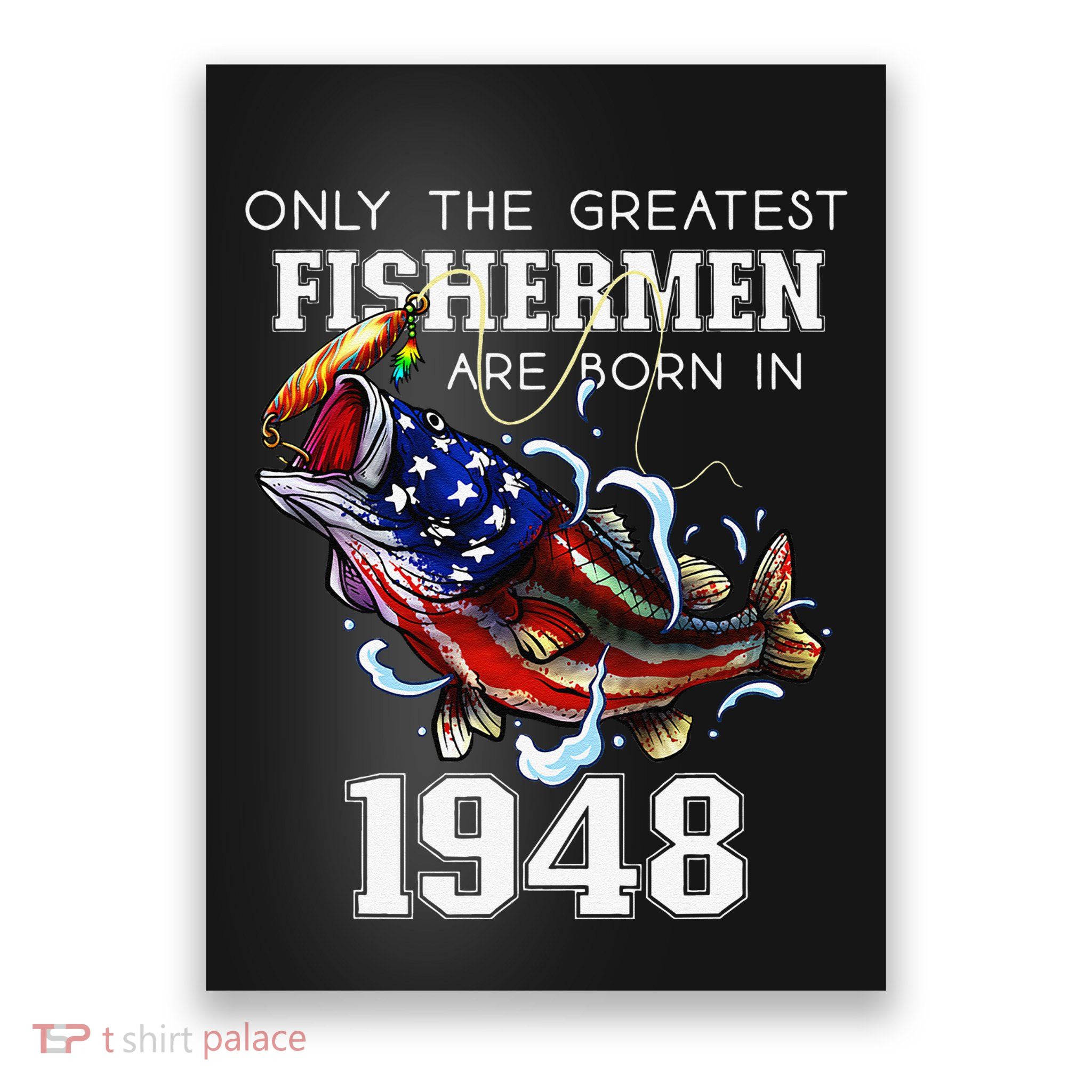 75th Birthday 1948 Fisherman Bass Fishing 75 Year Old Poster