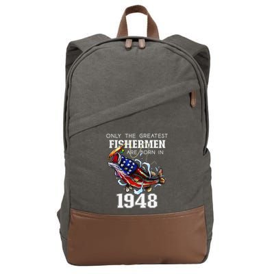 75th Birthday 1948 Fisherman Bass Fishing 75 Year Old Cotton Canvas Backpack