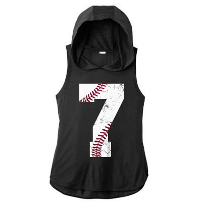 7th Birthday 2017 Baseball Seven 7 Seventh Ladies PosiCharge Tri-Blend Wicking Draft Hoodie Tank