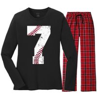 7th Birthday 2017 Baseball Seven 7 Seventh Women's Long Sleeve Flannel Pajama Set 