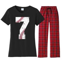 7th Birthday 2017 Baseball Seven 7 Seventh Women's Flannel Pajama Set