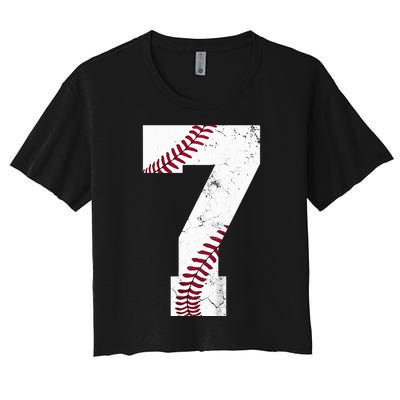 7th Birthday 2017 Baseball Seven 7 Seventh Women's Crop Top Tee