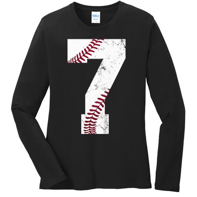 7th Birthday 2017 Baseball Seven 7 Seventh Ladies Long Sleeve Shirt