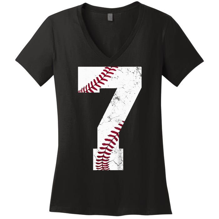 7th Birthday 2017 Baseball Seven 7 Seventh Women's V-Neck T-Shirt