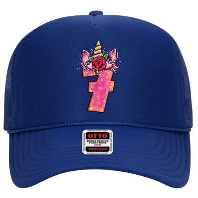 7th Birthday 7 Year Old Birthday Gifts High Crown Mesh Back Trucker Hat