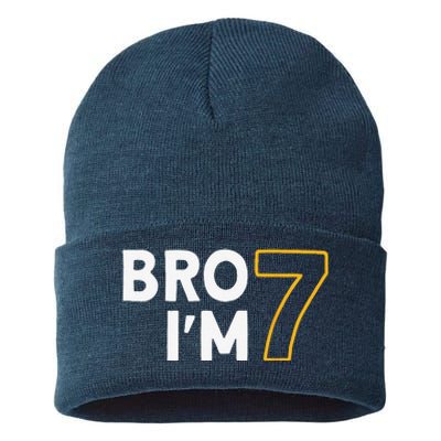 7th Birthday 7th Birthday 7 Years Old Bro Im 7 Sustainable Knit Beanie