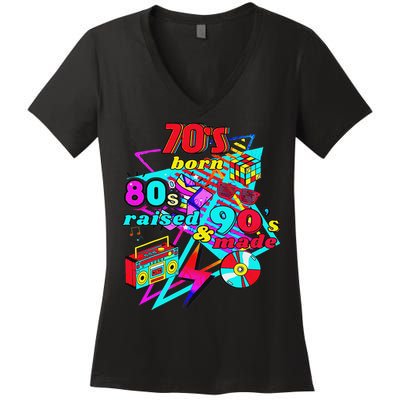70s Born, 80s Raised, & 90's Made, Journey Three Decades Women's V-Neck T-Shirt