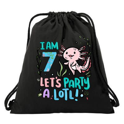 7th Birthday Axolotl - I Am 7 Let's Party A Lotl  Drawstring Bag